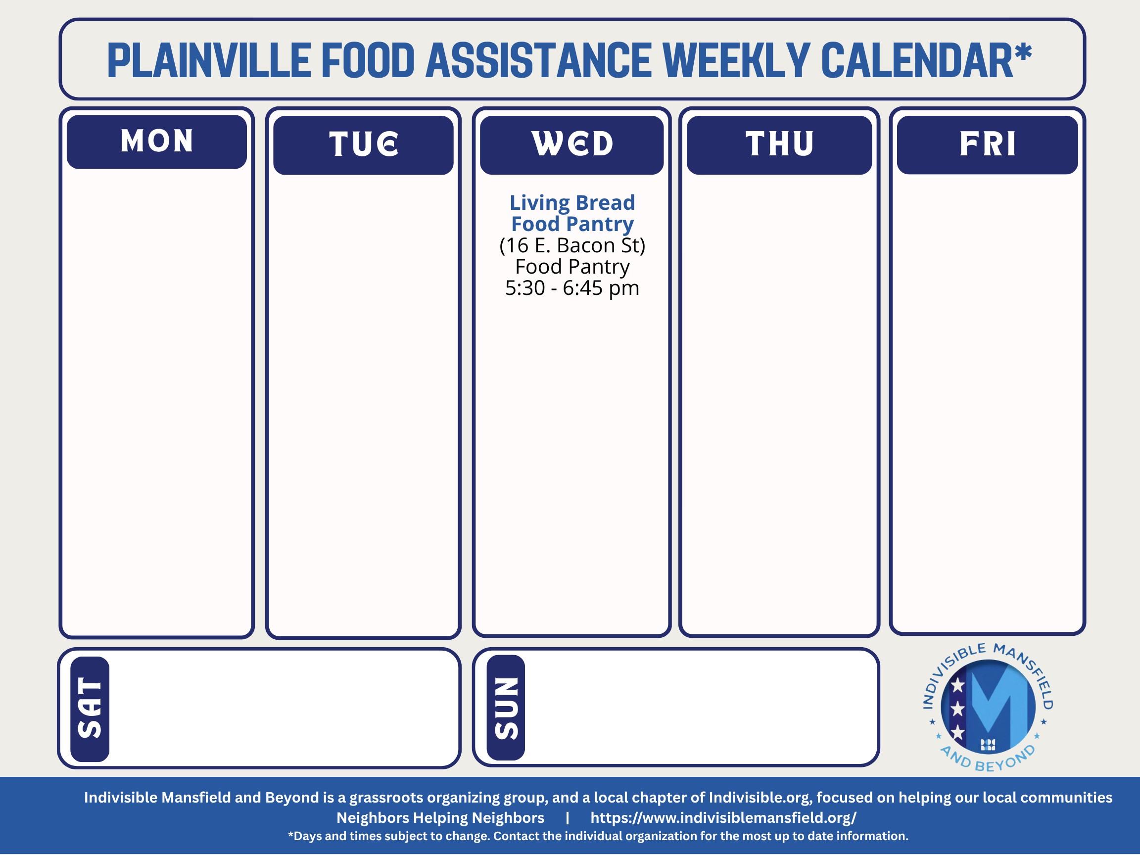 Plainville Calendar